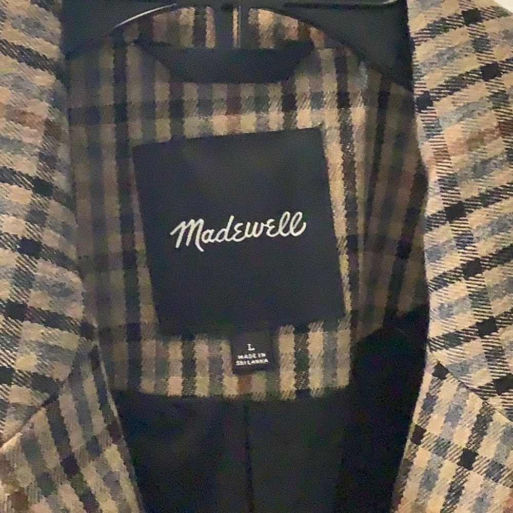Madewell jacket. Large. Worn only a few times. Tan/butterscotch/blue/black
